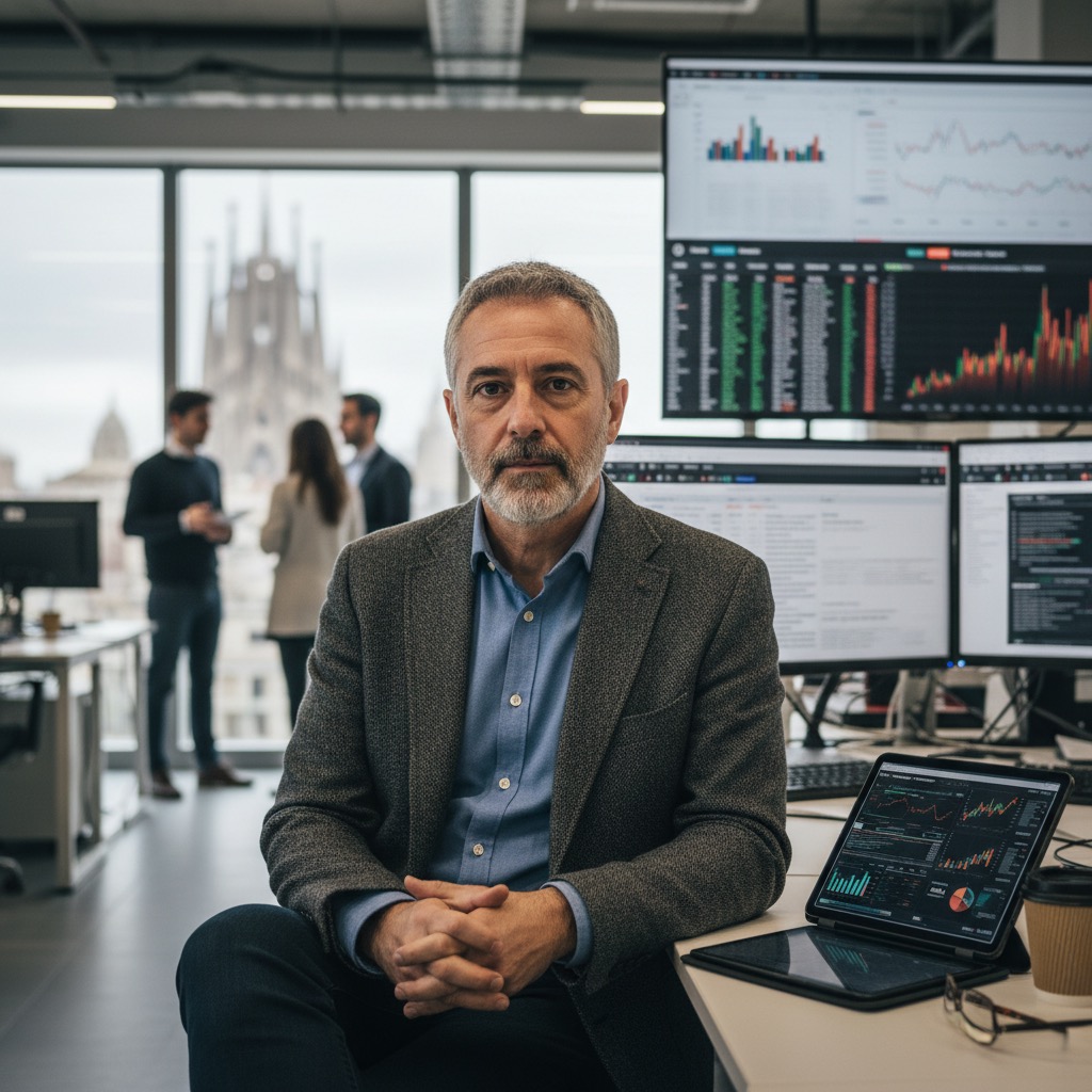 hombre mediada edad catalán  tipico analista